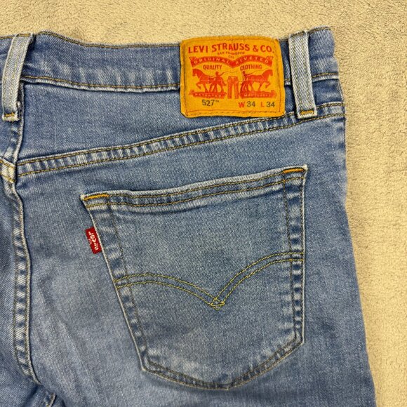 LEVIS 527 Boot Cut Denim Jeans Mens 34 Light Wash Stretch Casual Western Grunge - Picture 3 of 6